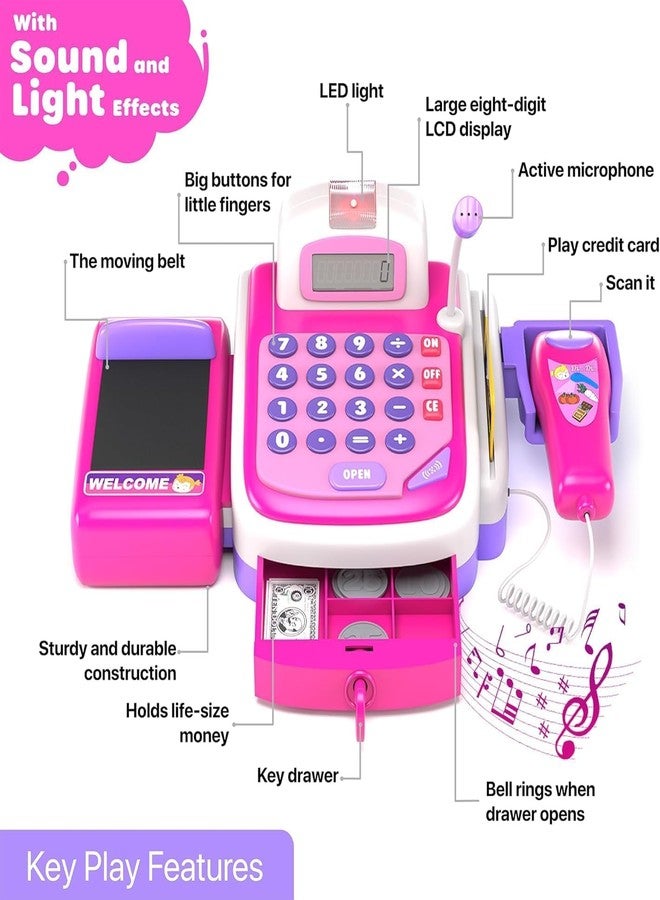 KITMEER Realistic Educational Cash Register Toy Supermarket Set with Working Calculator and Sound (2815C) - Image 2
